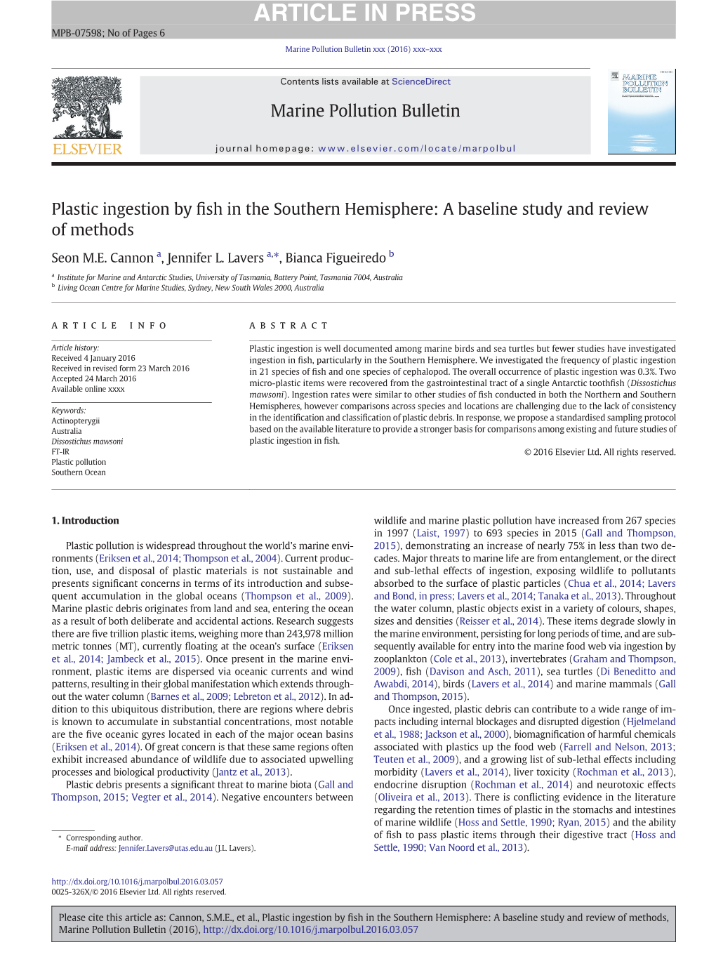 Plastic Ingestion by Fish in the Southern Hemisphere