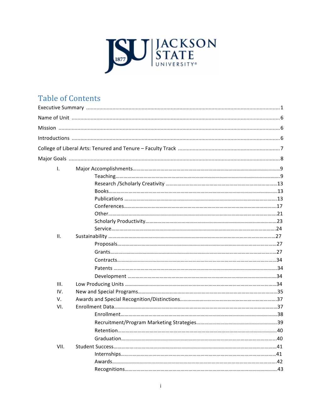 Table of Contents Executive Summary