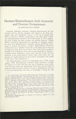 Harman Blennerhassett: Irish Aristocrat and Frontier Entrepreneur by RO~ALD RAY SWICK