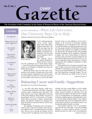 Spring 2008 Gazecswp Tte the Newsletter of the Committee on the Status of Women in Physics of the American Physical Society