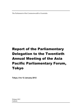 20Th APPF, Japan: Report of the Parliamentary Delegation