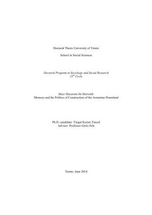 Doctoral Thesis University of Trento School in Social Sciences Doctoral Program in Sociology and Social Research 25 Cycle Mayr H