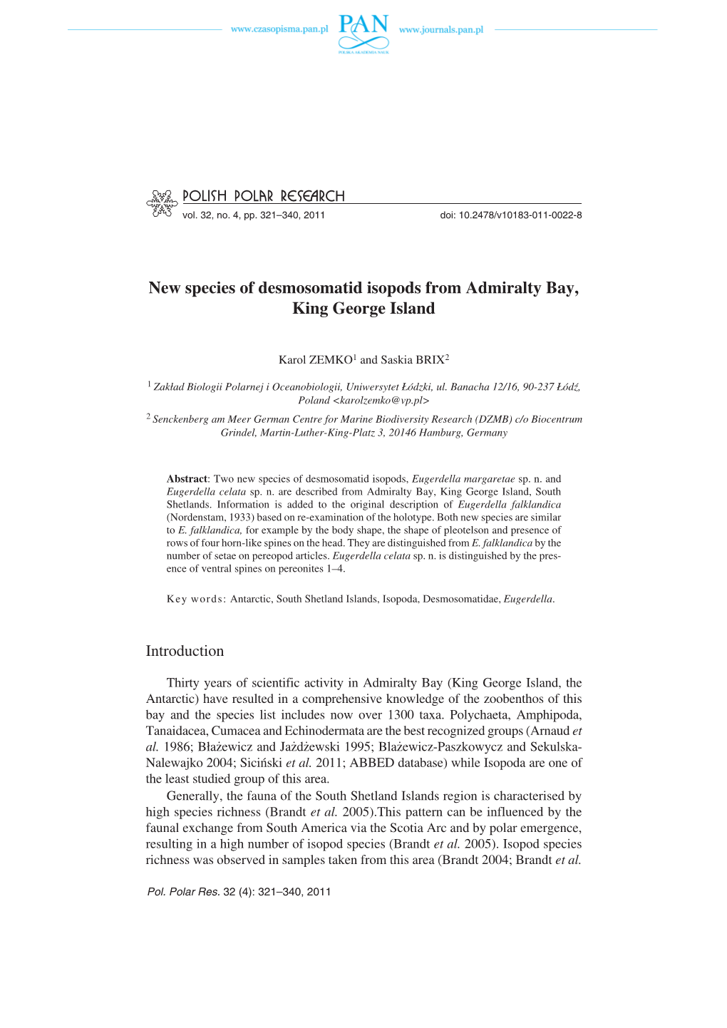 New Species of Desmosomatid Isopods from Admiralty Bay, King George Island