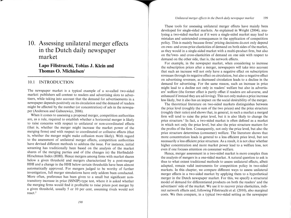 10. Assessing Unilateral Merger Effects in the Dutch Daily Newspaper Market