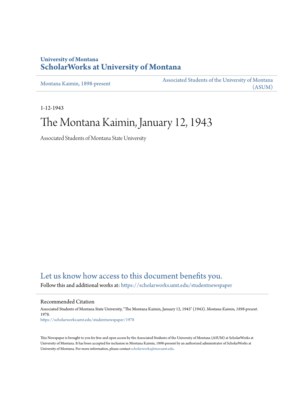 The Montana Kaimin, January 12, 1943