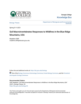 Soil Macroinvertebrates Responses to Wildfires in the Blue Ridge Mountains, USA