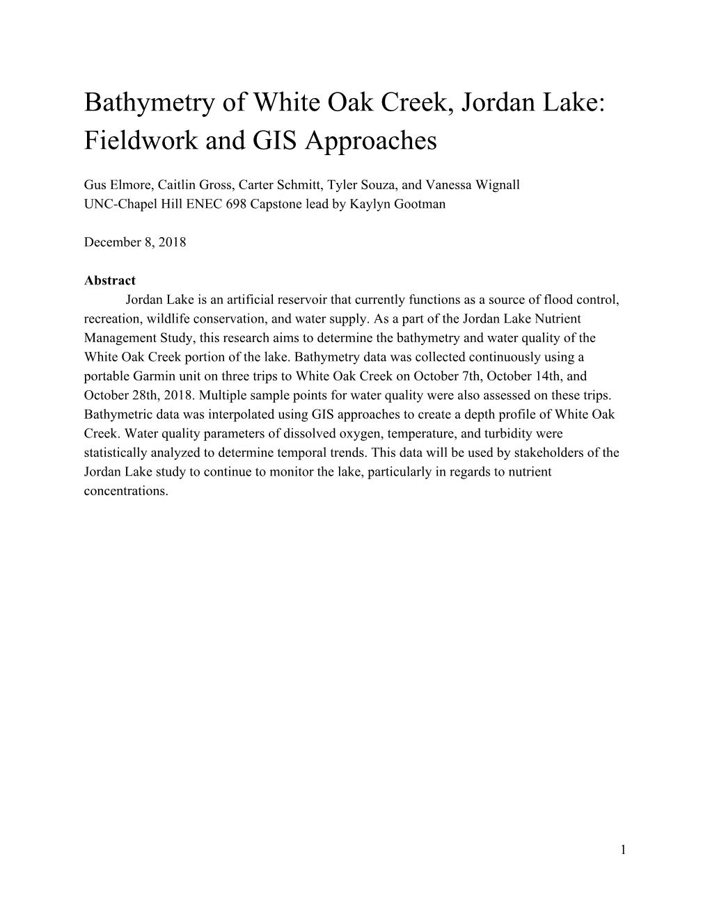 Bathymetry of White Oak Creek, Jordan Lake: Fieldwork and GIS Approaches