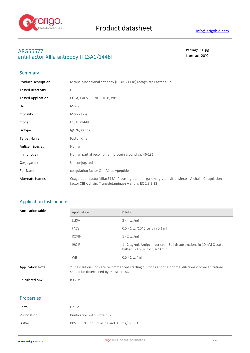 Anti-Factor Xiiia Antibody [F13A1/1448] (ARG56577)