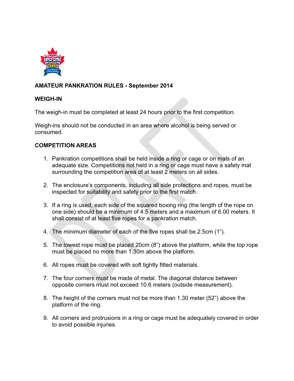 AMATEUR PANKRATION RULES - September 2014