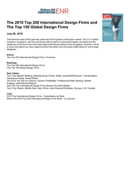 The 2010 Top 200 International Design Firms and the Top 150 Global Design Firms