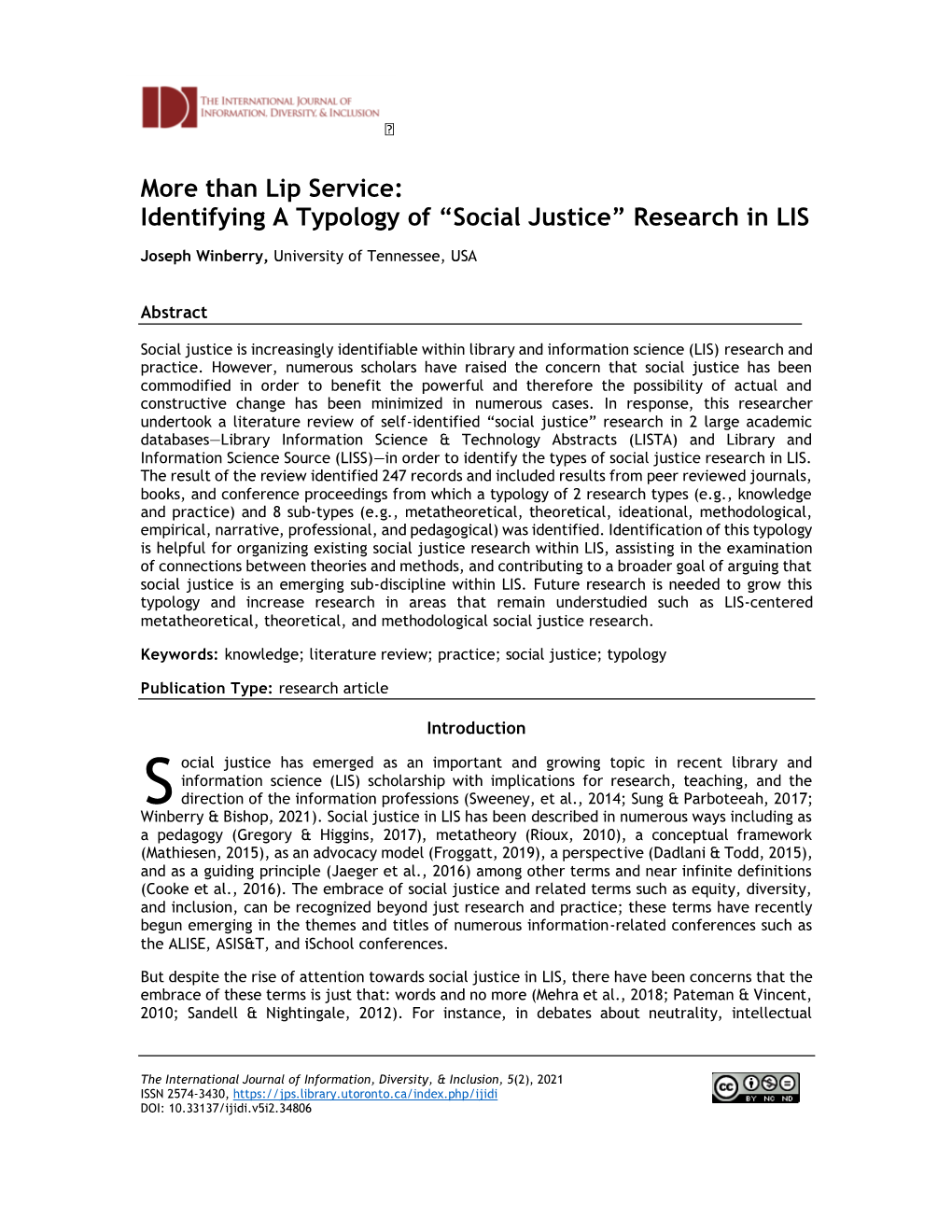 Social Justice” Research in LIS