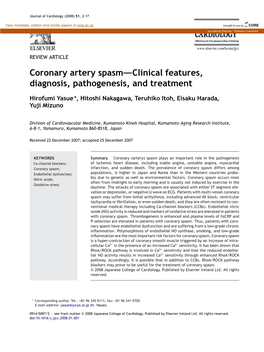 Coronary Artery Spasm—–Clinical Features, Diagnosis, Pathogenesis, and Treatment