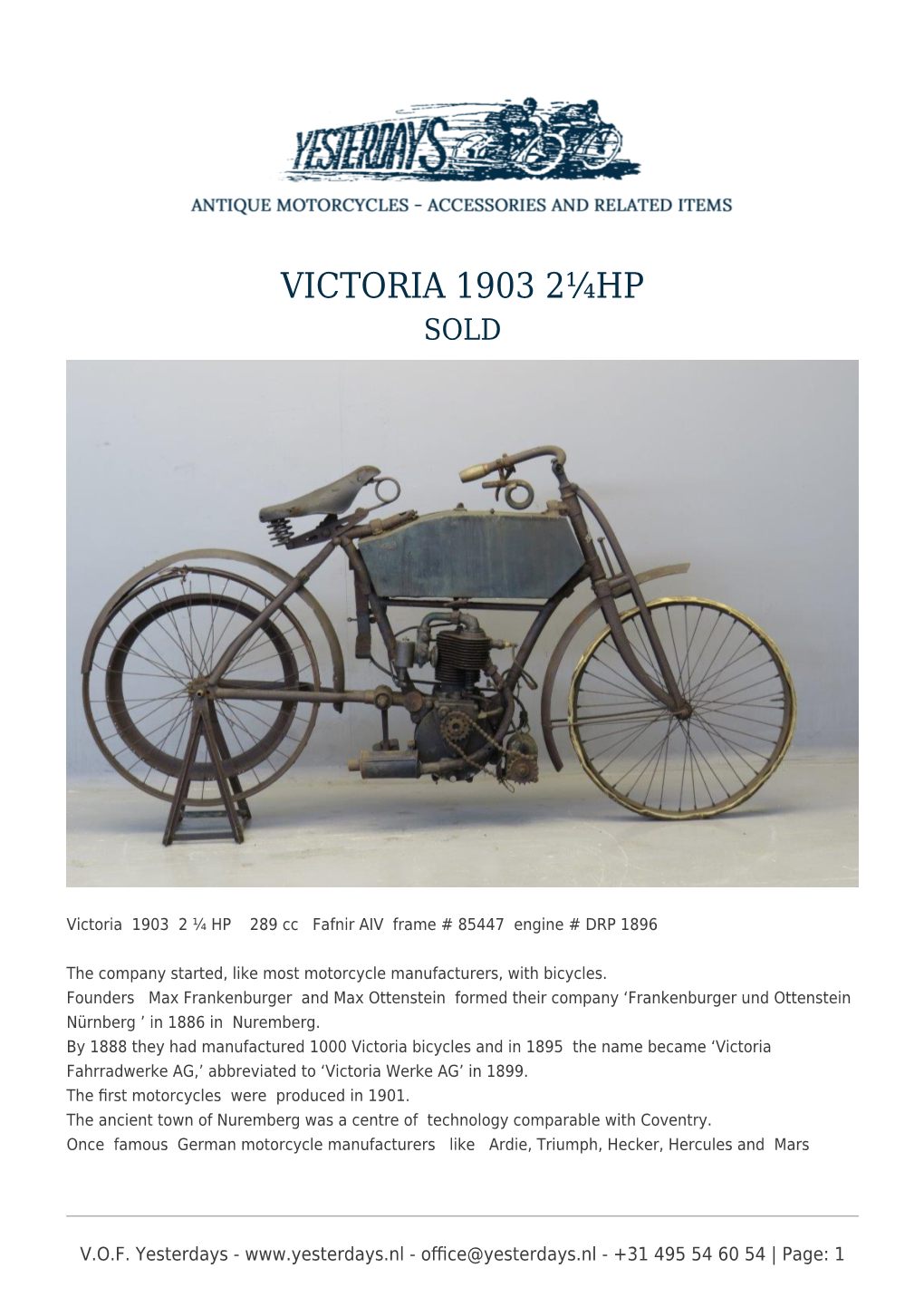 Victoria 1903 2¼Hp Sold