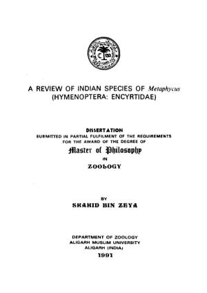A REVIEW of INDIAN SPECIES of Metaphycus (HYMENOPTERA: ENCYRTIDAE)