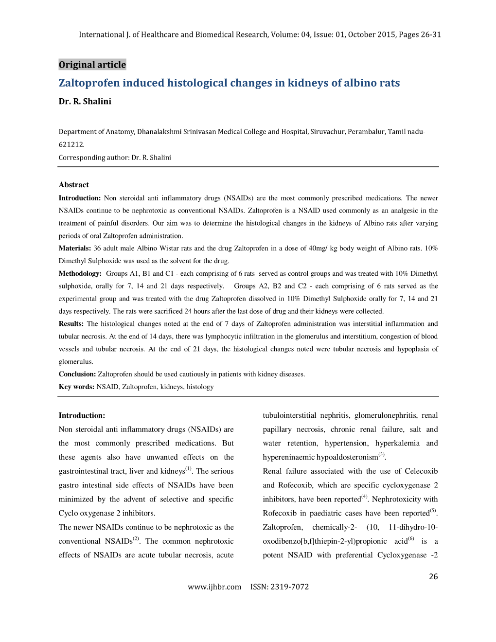 Zaltoprofen Induced Histological Changes in Kidneys of Albino Rats Dr