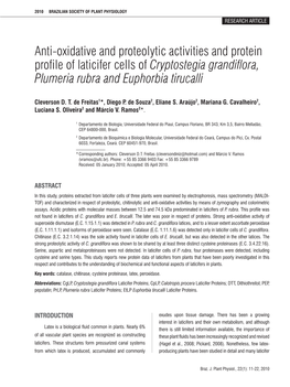 Anti-Oxidative and Proteolytic Activities and Protein Profile of Laticifer Cells of Cryptostegia Grandiflora, Plumeria Rubra and Euphorbia Tirucalli