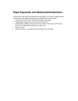 Paper Keywords and Abstracts/Introductions