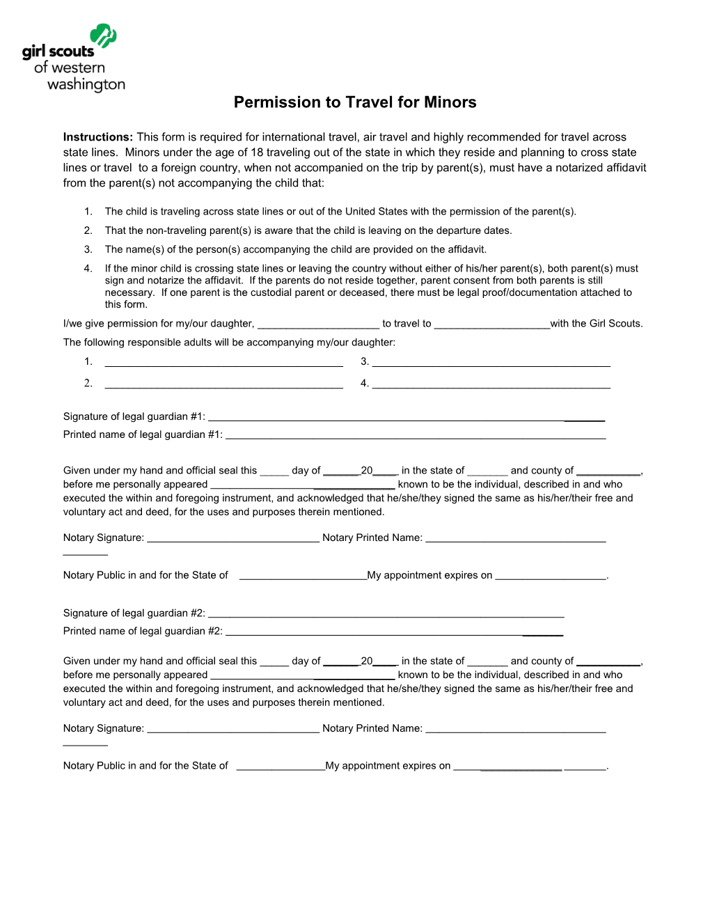 Notorized Girl Permission and Medical Consent Form