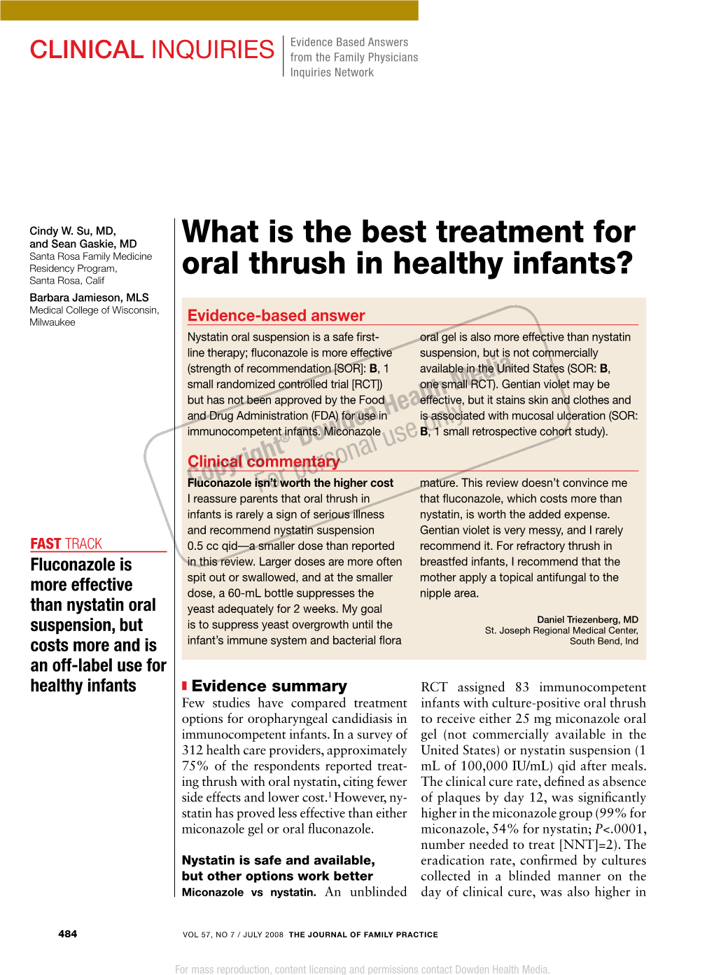 What Is the Best Treatment for Oral Thrush in Healthy Infants?