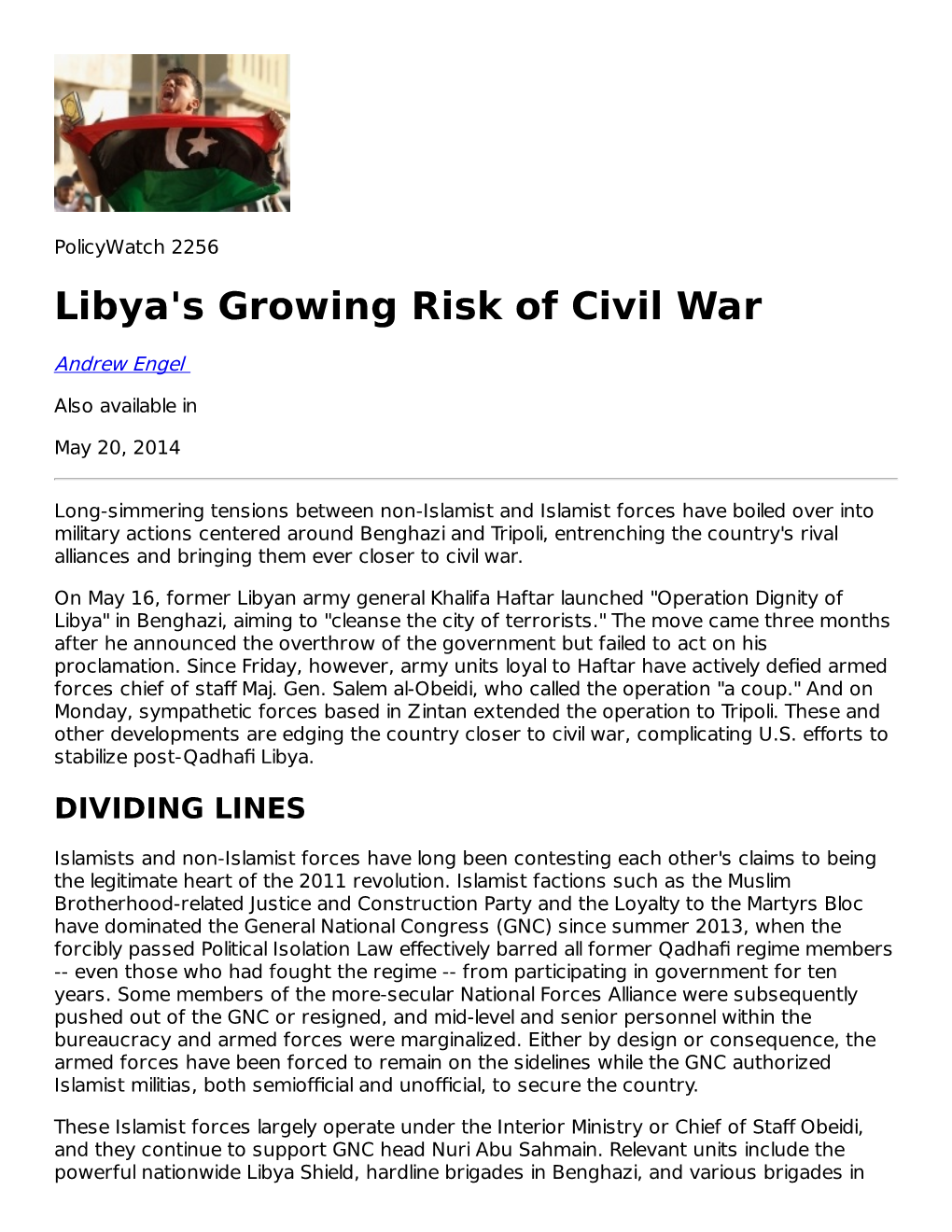 Libya's Growing Risk of Civil War