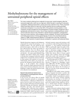 Methylnaltrexone for the Management of Unwanted Peripheral Opioid Effects