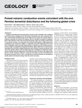 Pulsed Volcanic Combustion Events Coincident with the End- Permian Terrestrial Disturbance and the Following Global Crisis Kunio Kaiho1*, Md
