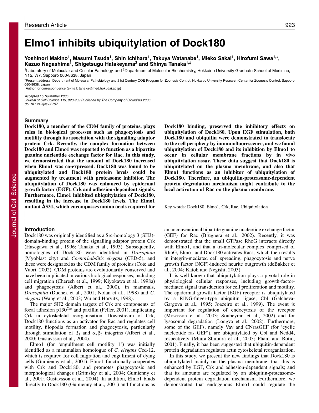 Elmo1 Inhibits Ubiquitylation of Dock180