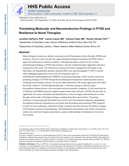 Translating Molecular and Neuroendocrine Findings in PTSD and Resilience to Novel Therapies