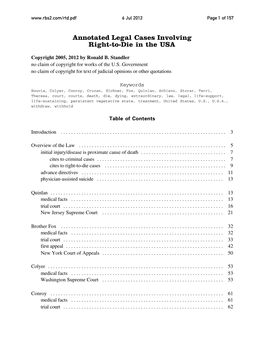 Annotated Legal Cases Involving Right-To-Die in the USA