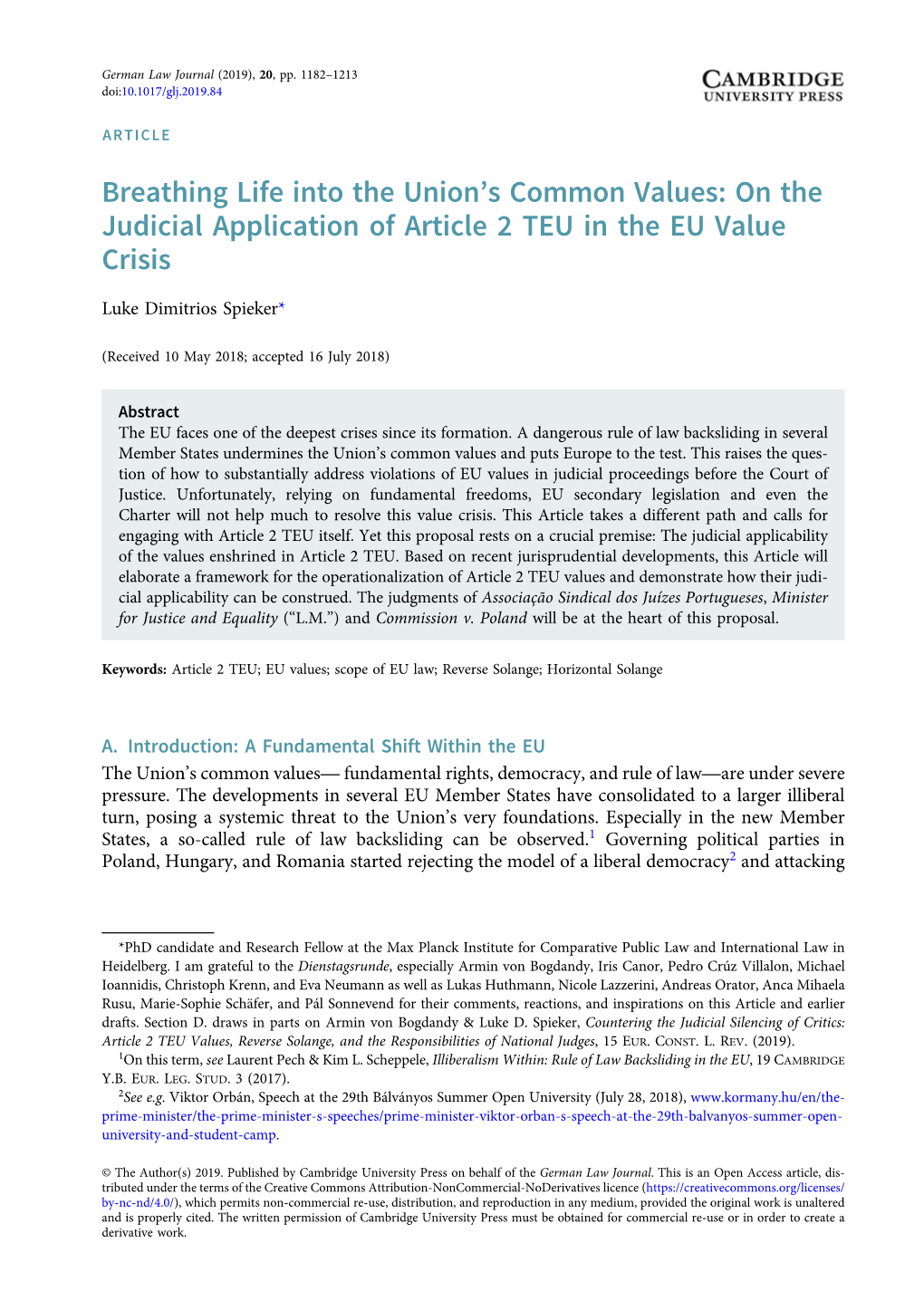 On the Judicial Application of Article 2 TEU in the EU Value Crisis