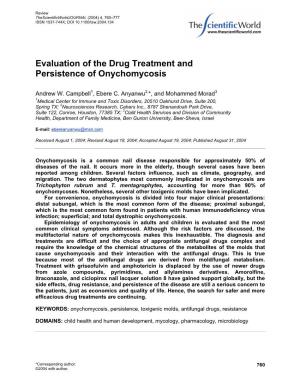 Evaluation of the Drug Treatment and Persistence of Onychomycosis