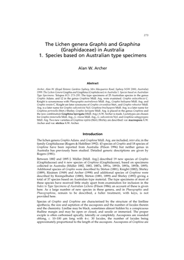 The Lichen Genera Graphis and Graphina (Graphidaceae) in Australia 1