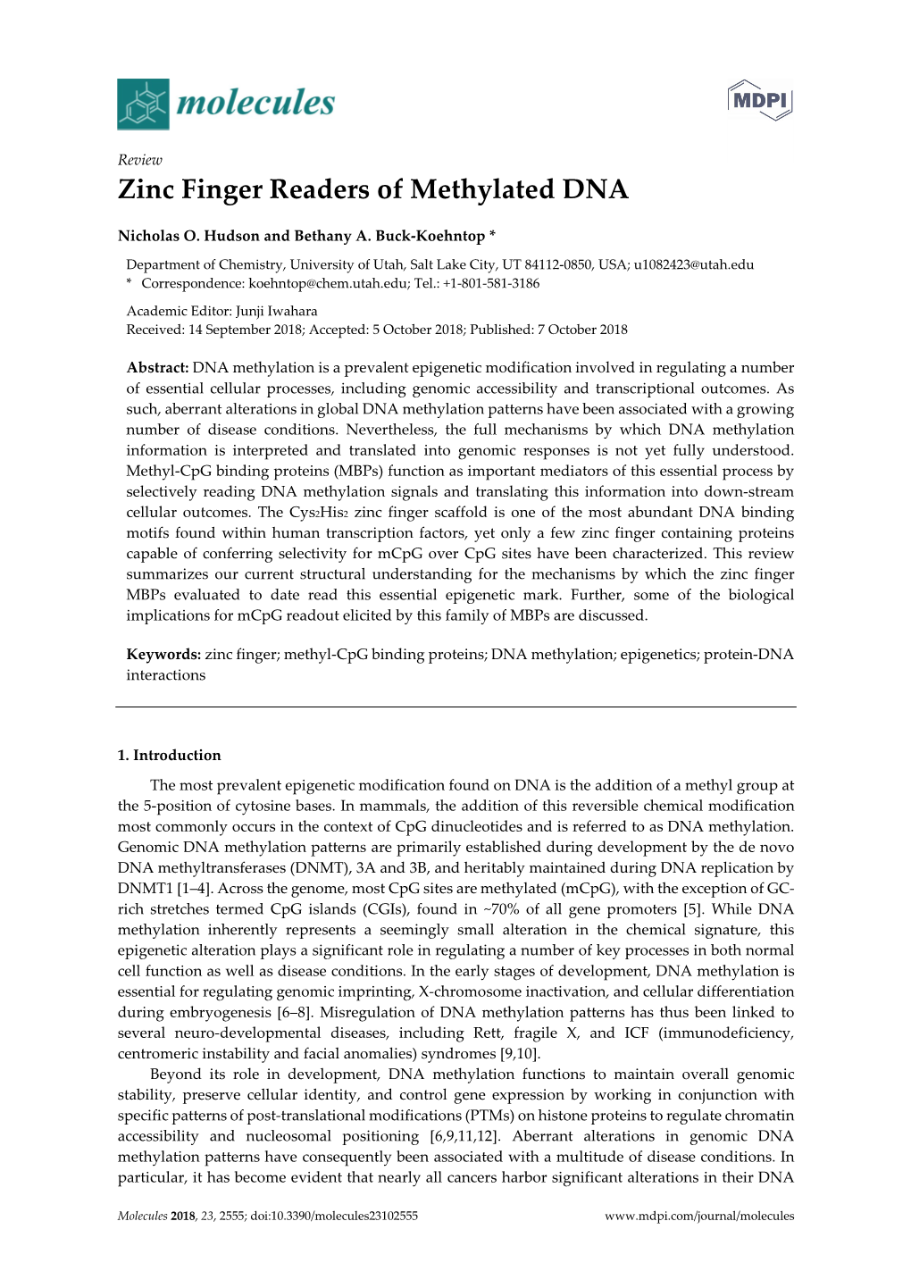 Zinc Finger Readers of Methylated DNA