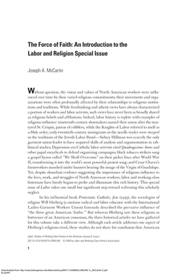 The Force of Faith: an Introduction to the Labor and Religion Special Issue