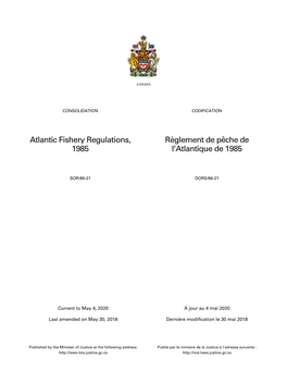 Atlantic Fishery Regulations, 1985 Règlement De Pêche De L'atlantique
