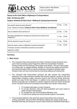 Rothwell and Robin Hood Walking & Cycling Improvements