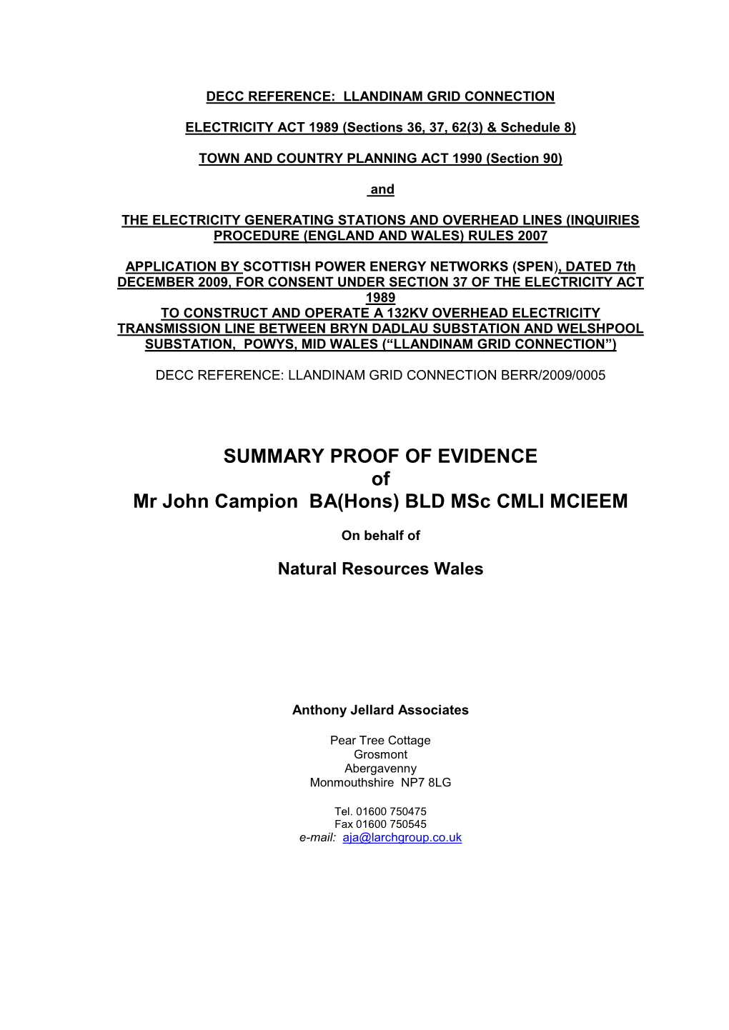 NRW Landscape Summary Proof of Evidence