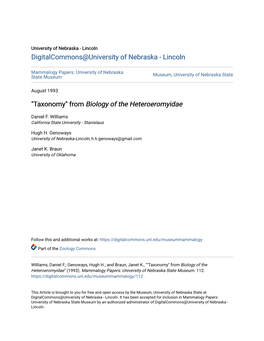 "Taxonomy" from Biology of the Heteroeromyidae