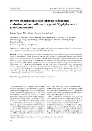 In Vitro Pharmacokinetics/Pharmacodynamics Evaluation of Marbofloxacin Against Staphylococcus Pseudintermedius
