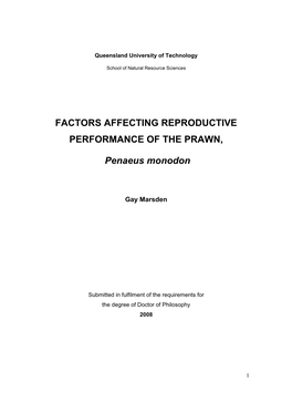 Factors Affecting Reproductive Performance of the Prawn