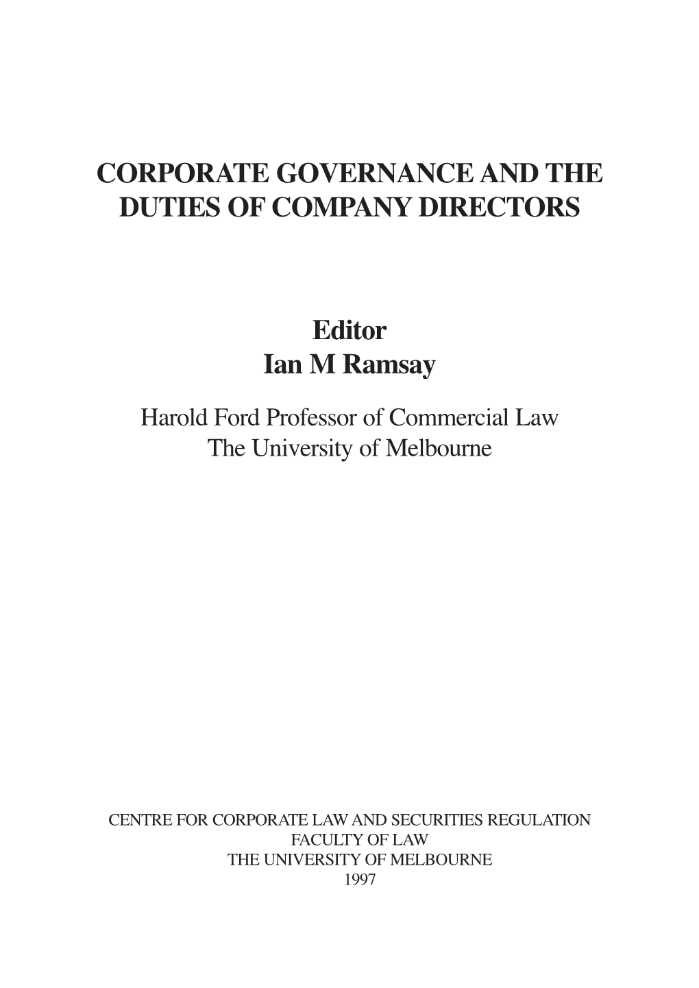 Corporate Governance and the Duties of Company Directors