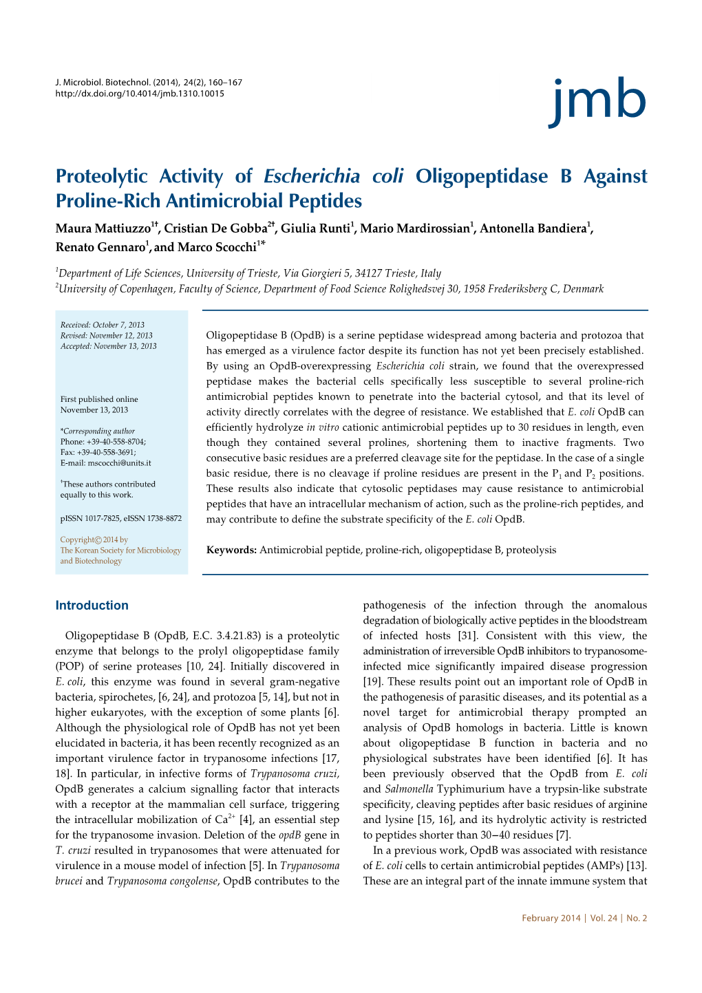 Proteolytic Activity of Escherichia Coli Oligopeptidase B Against Proline
