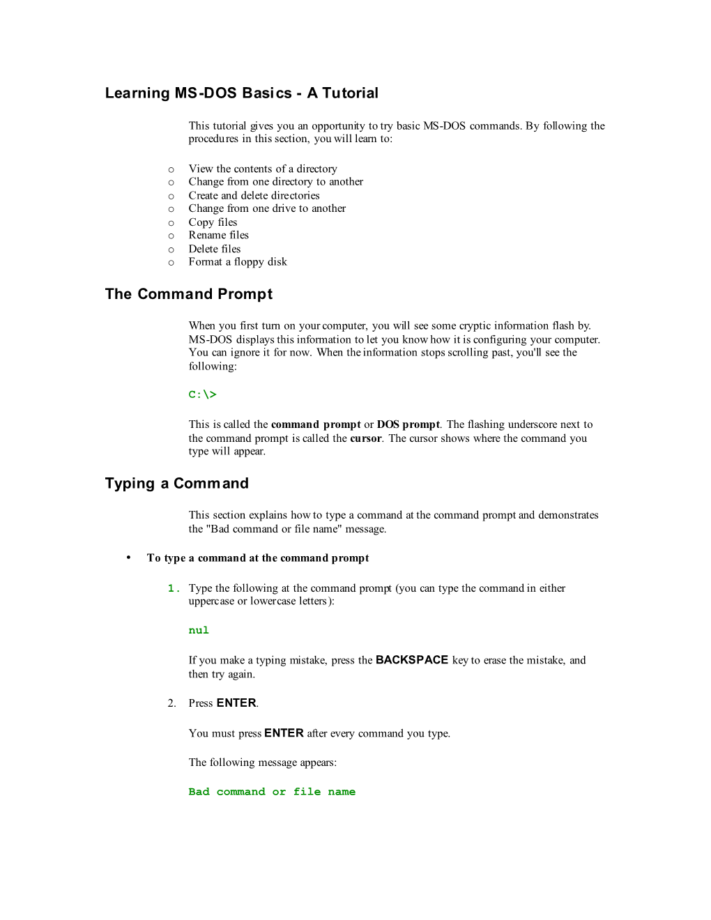 Learning MS-DOS Basics - a Tutorial