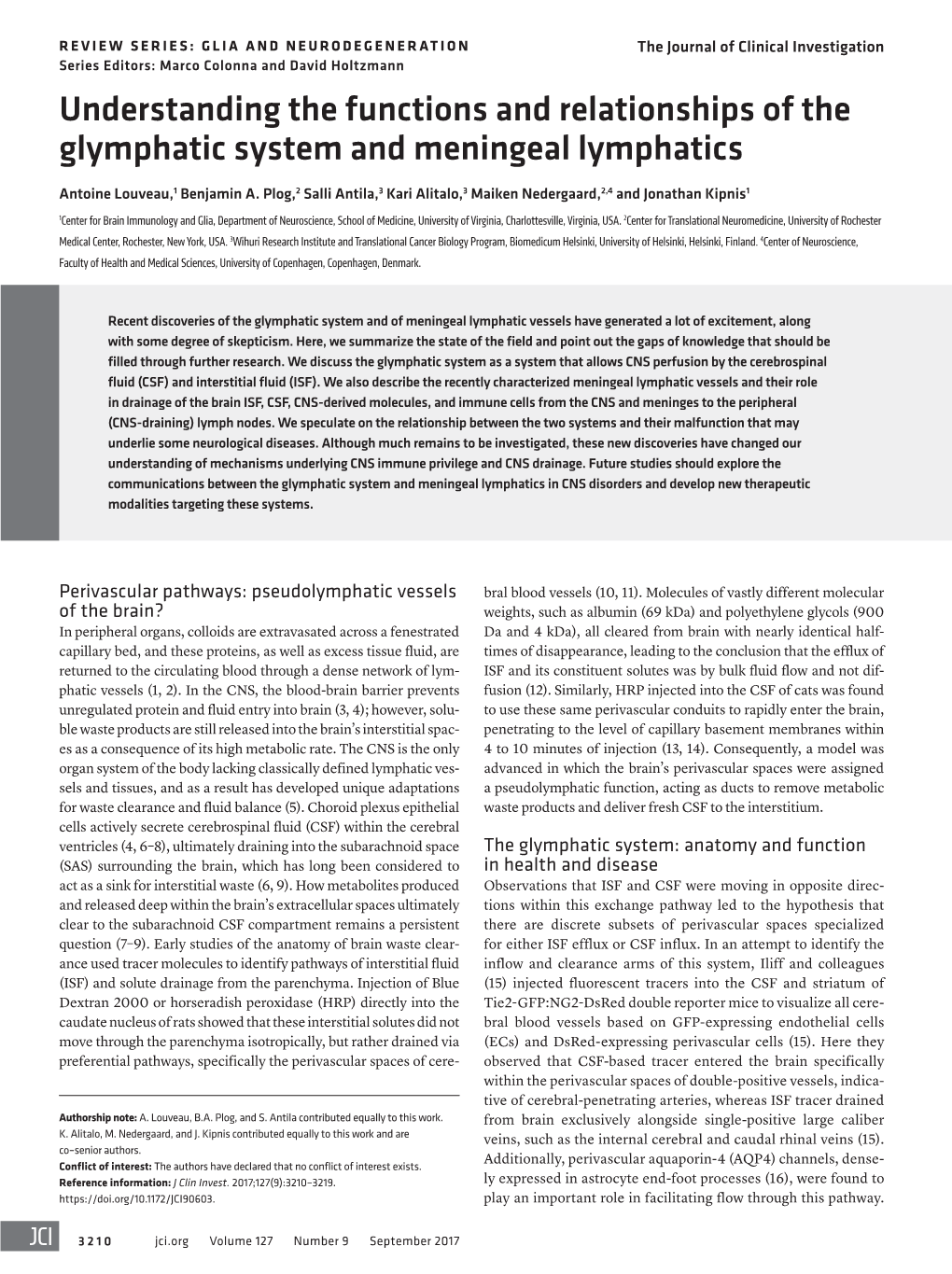 Understanding the Functions and Relationships of the Glymphatic System and Meningeal Lymphatics