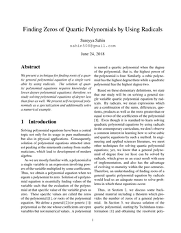 Finding Zeros of Quartic Polynomials by Using Radicals