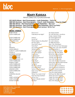 Marty Kudelka Artistic Director / Choreographer