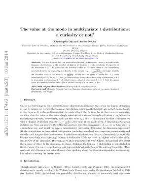 The Value at the Mode in Multivariate T Distributions: a Curiosity Or Not?