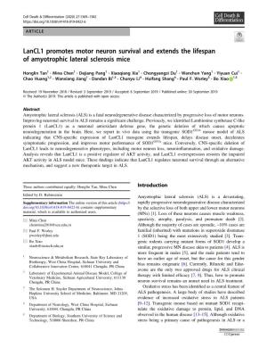 Lancl1 Promotes Motor Neuron Survival and Extends the Lifespan of Amyotrophic Lateral Sclerosis Mice