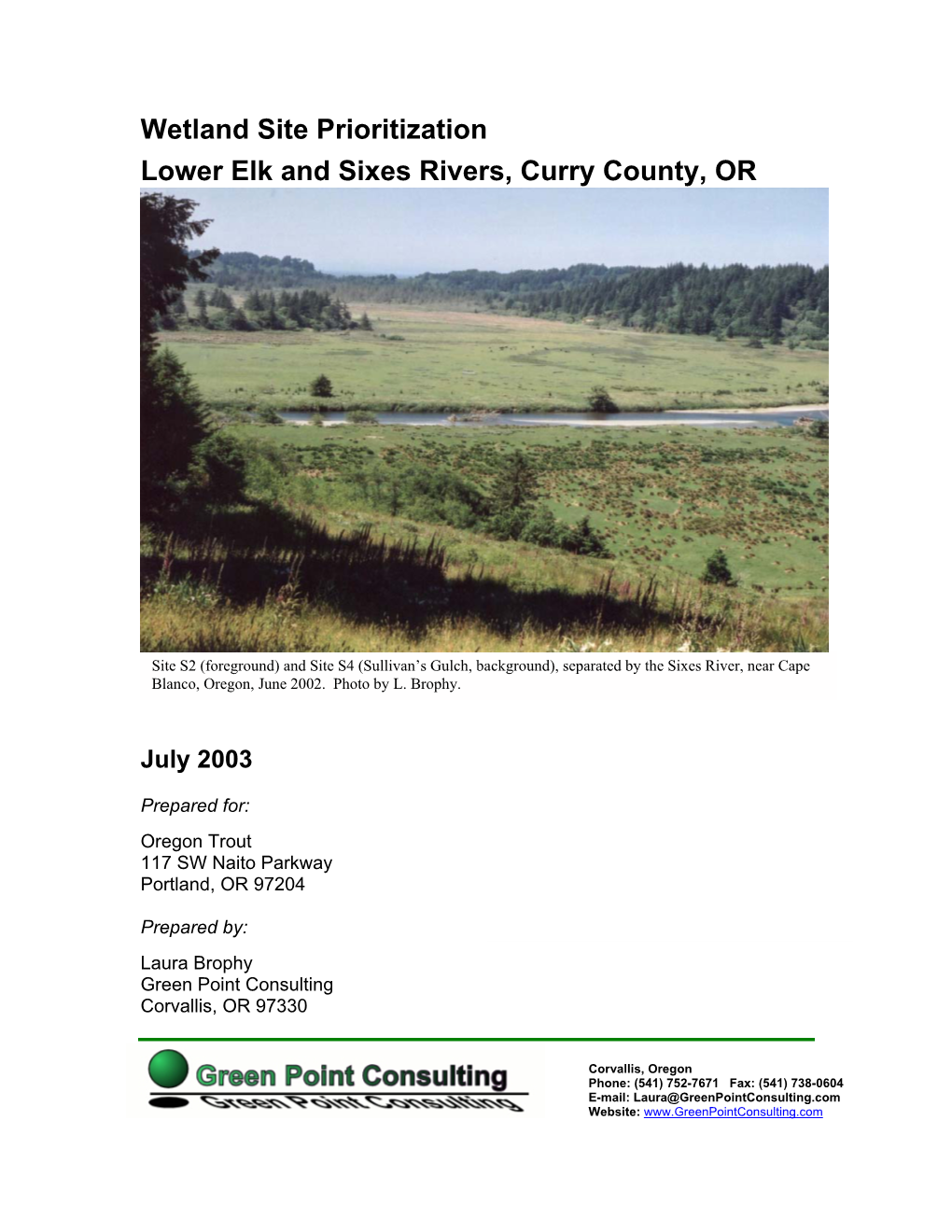 Wetland Site Prioritization Lower Elk and Sixes Rivers, Curry County, OR