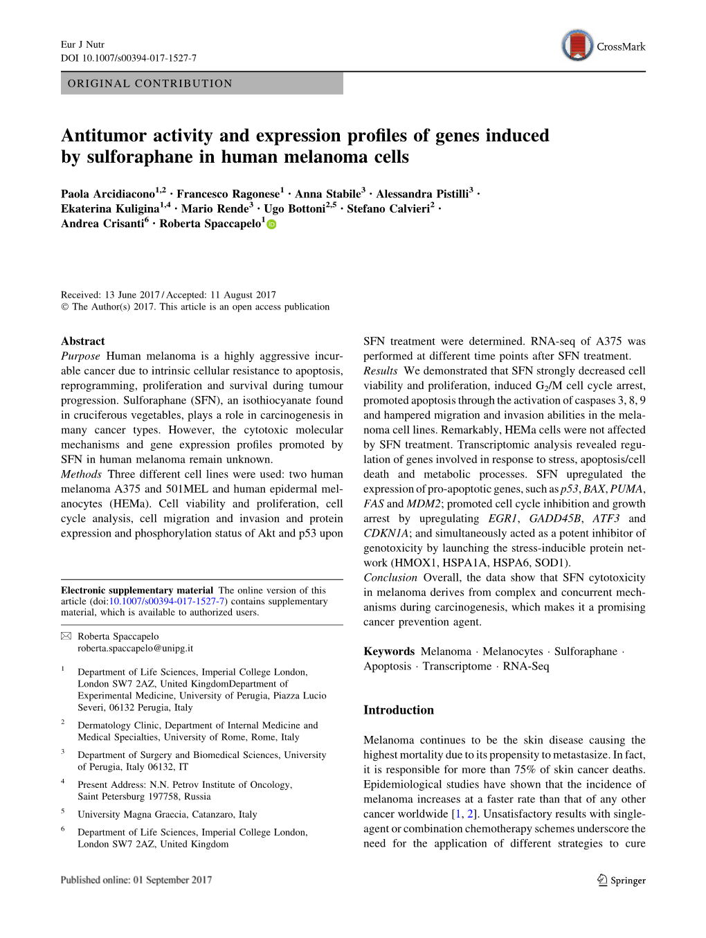 Antitumor Activity and Expression Profiles of Genes Induced by Sulforaphane in Human Melanoma Cells